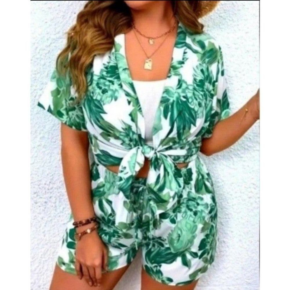 Womens Boho Floral Plus Size 2pc Short Set Size 1X And 3X